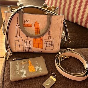 Coach Cream and Orange Shoulder Bag with Urban Design